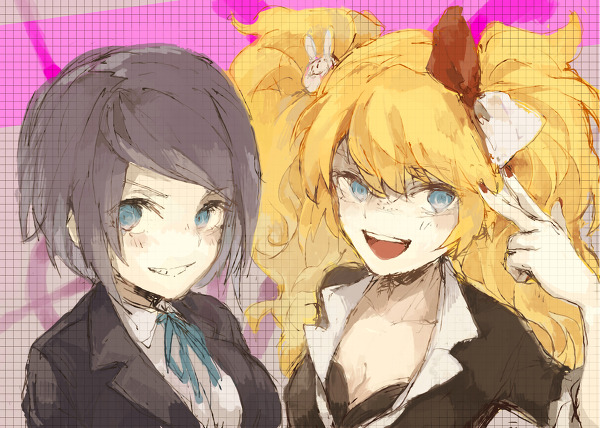 2girls, black_bra, black_hair, blue_eyes, blue_ribbon, bow, bra, breasts