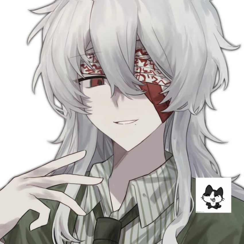 1boy, bandaged_head, bandages, chinese_commentary, collared_shirt, commentary_request, green_jacket, green_necktie