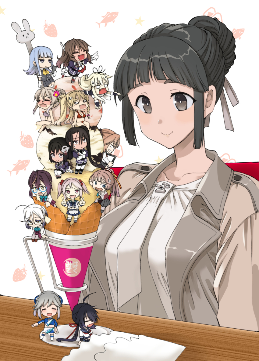 6+girls, akigumo_(kancolle), akigumo_kai_ni_(kancolle), alternate_hairstyle, ashigara_(kancolle), ashigara_kai_ni_(kancolle), bikini, black_hair