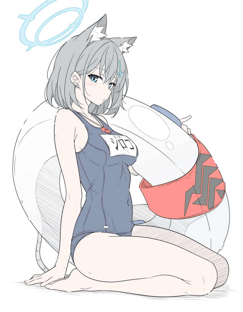 1girl, alternate_costume, animal_ear_fluff, animal_ears, bare_arms, bare_legs, barefoot, blue_archive