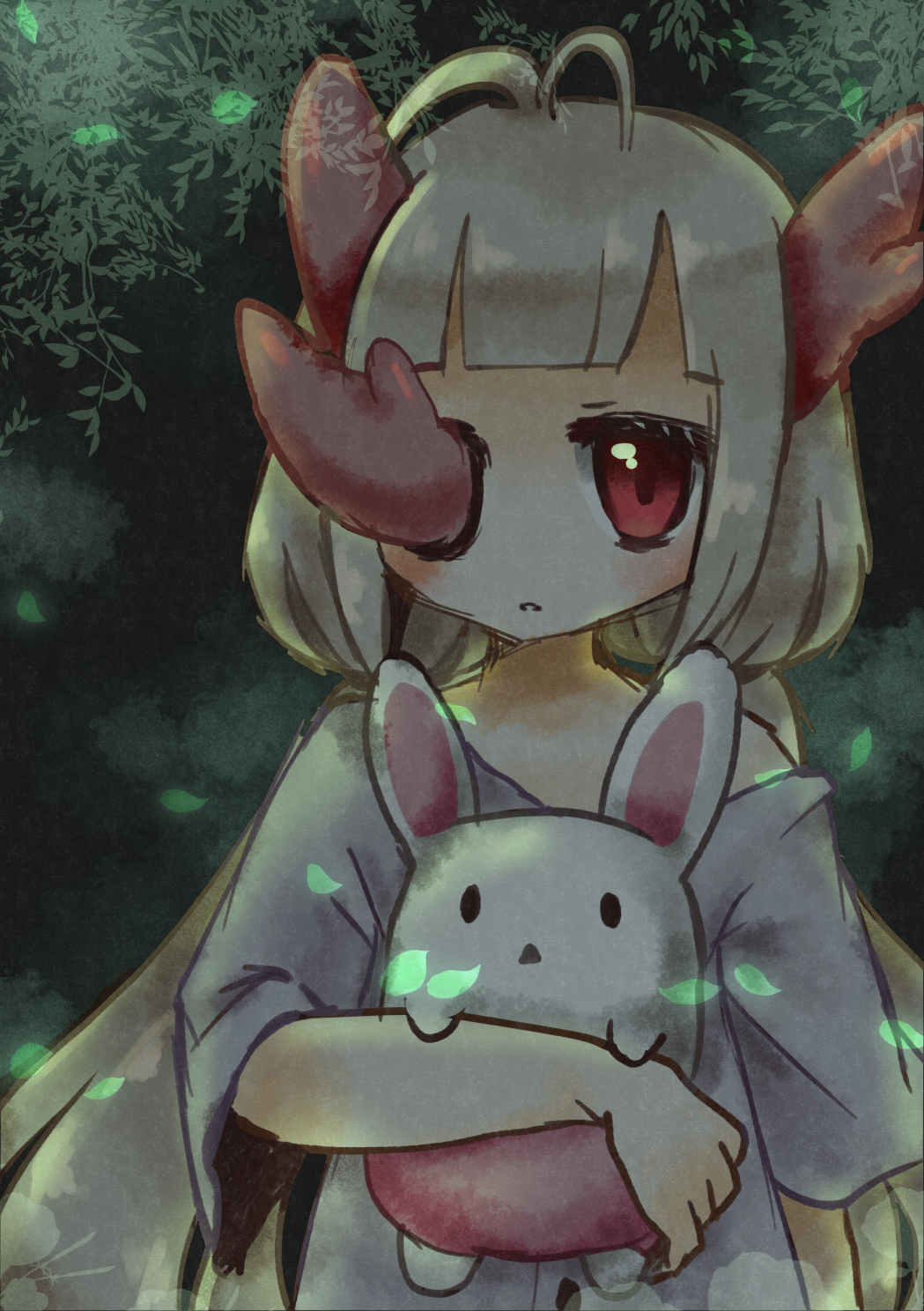 1girl, animal, antenna_hair, blunt_bangs, eyelashes, highres, holding, holding_animal