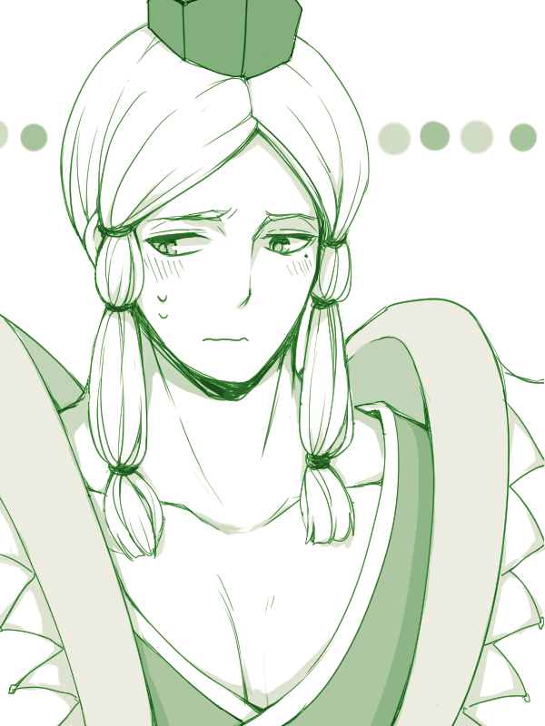 0aoiurn0, 1boy, :s, blush, flustered, green_theme, japanese_clothes, looking_down