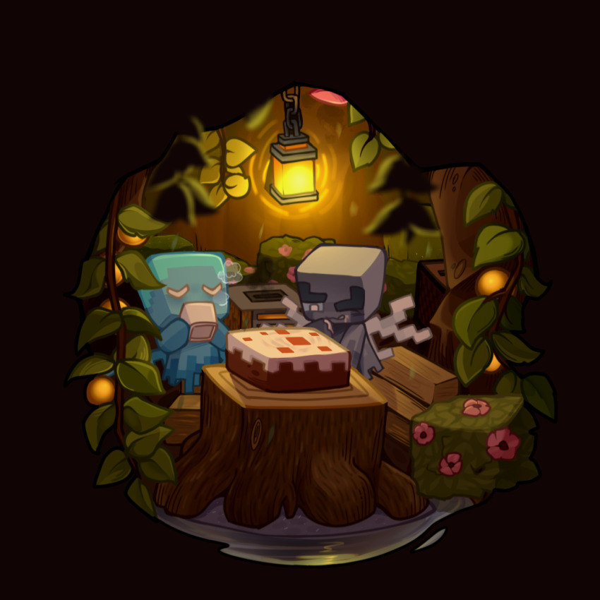 2others, allay, cake, cake_(minecraft), chibi, chibi_only, chinese_commentary, commentary_request