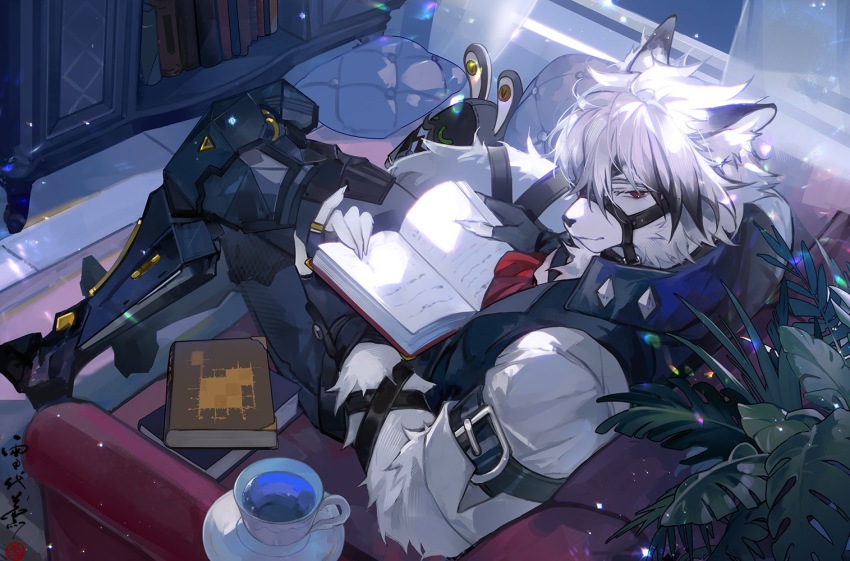 1boy, animal_ear_fluff, animal_ears, animal_nose, arm_belt, bangboo_(zenless_zone_zero), belt, black_belt