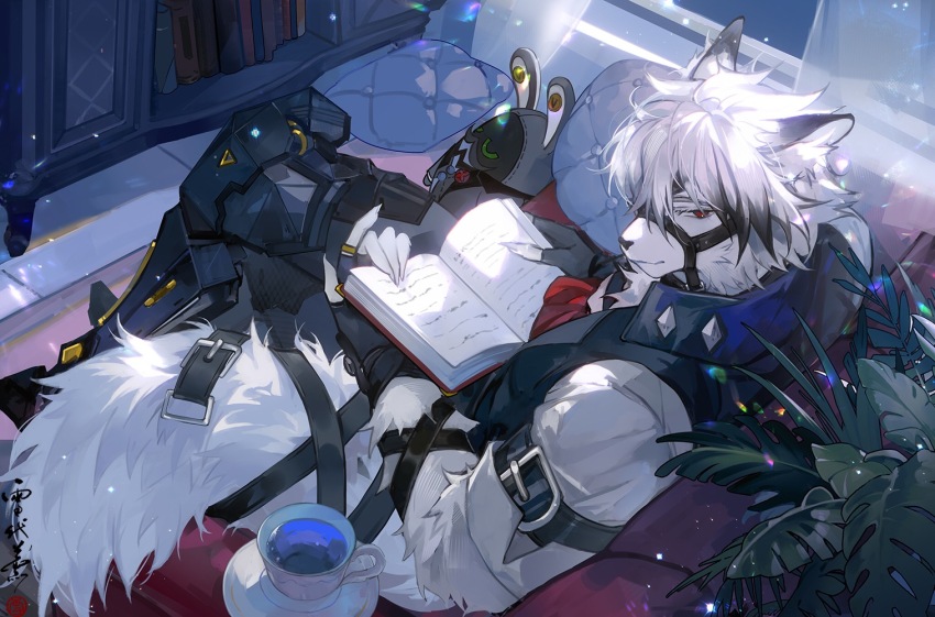 1boy, animal_ear_fluff, animal_ears, animal_nose, arm_belt, bangboo_(zenless_zone_zero), bell, belt