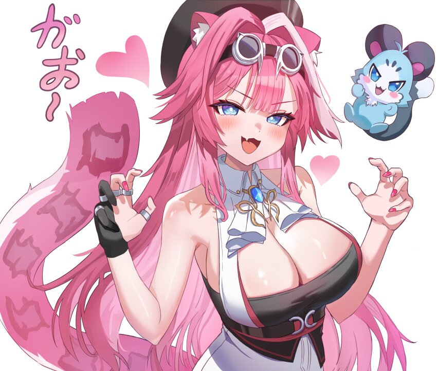 1girl, :3, :d, absurdres, animal_ear_fluff, animal_ears, artist_glove, ascot