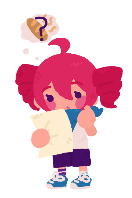 1girl, ?, ahoge, baguette, bandana, bandana_around_neck, blue_bandana, blue_shoes, blush_stickers, bread, chibi, chibi_only, chinese_commentary, commentary_request, drill_hair, food, full_body, hakurei_choumu, hand_up, holding, holding_paper, index_finger_raised, kasane_teto, mismatched_socks, open_mouth, paper, purple_shorts, red_hair, shirt, shoes, short_hair, short_sleeves, shorts, sneakers, solid_circle_eyes, solo, speech_bubble, standing, thinking, thought_bubble, transparent_background, twin_drills, utau, white_shirt, who_knows_(synthesizer_v)