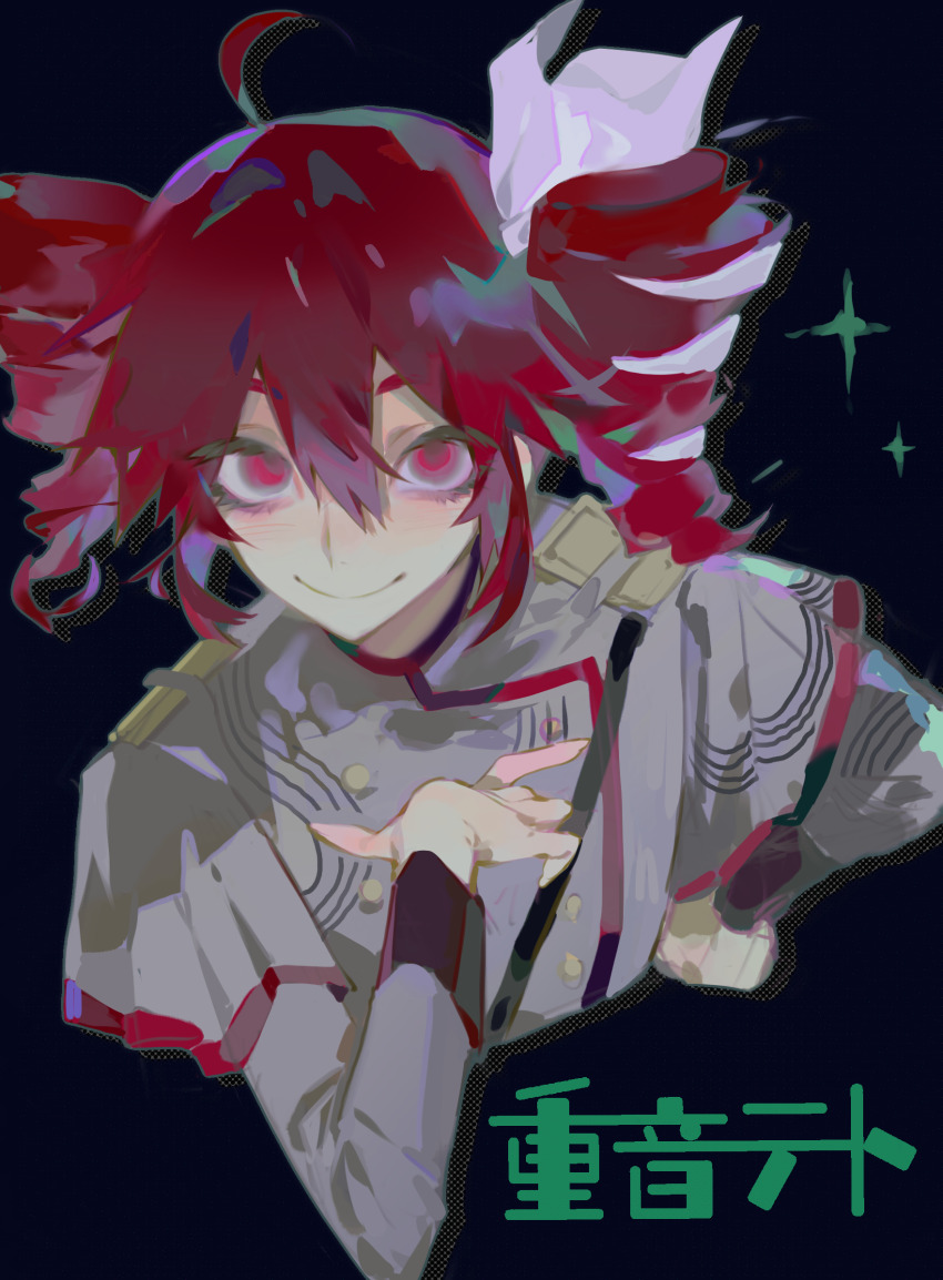 1girl, ahoge, bow, buttons, chinese_commentary, closed_mouth, commentary_request, double-breasted