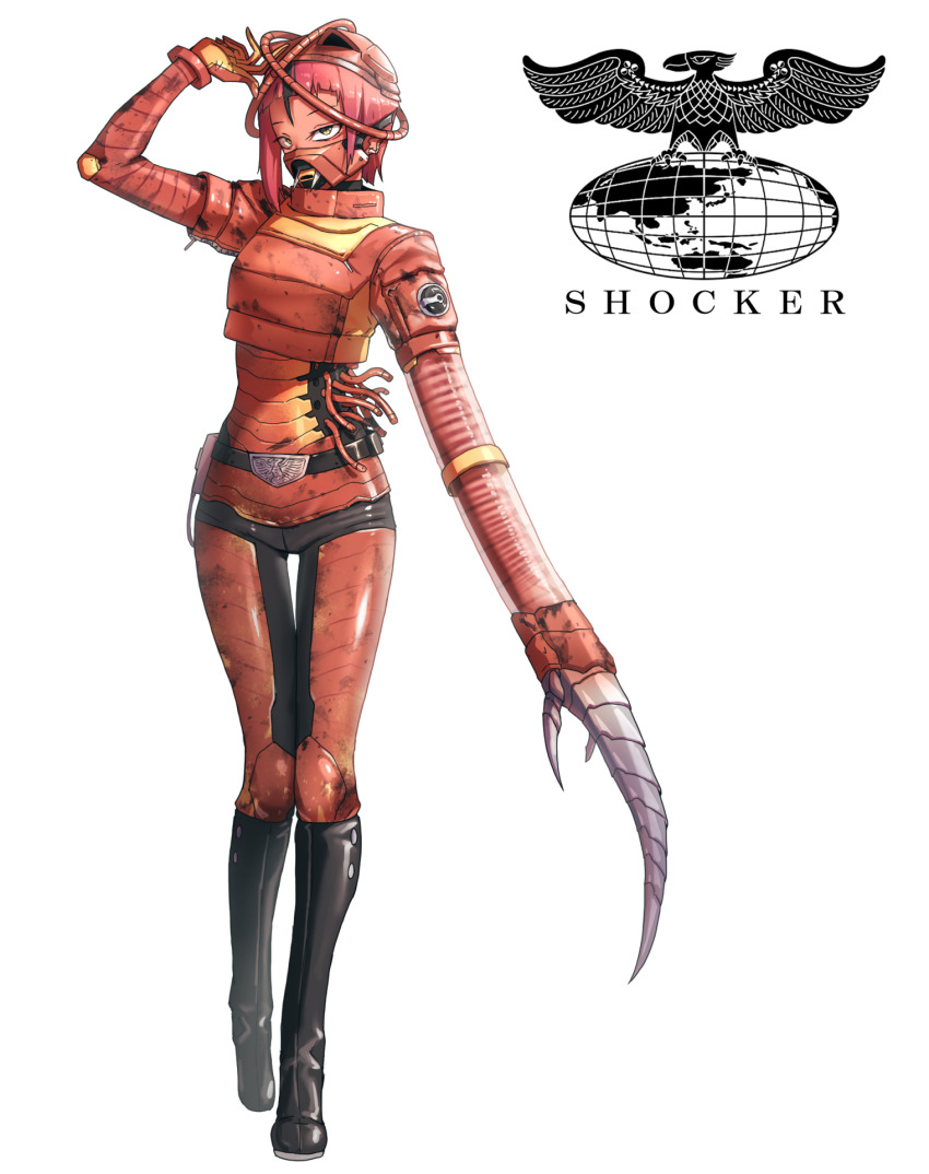 1girl, belt, belt_buckle, black_belt, black_boots, boots, buckle, cable