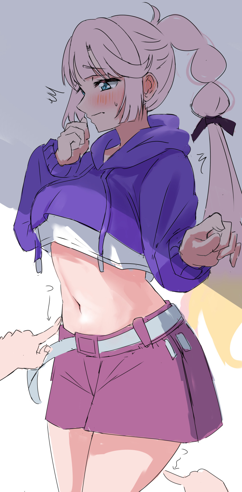 1girl, 2others, ^^^, absurdres, ahoge, anyoji_hime, anyoji_hime_(summer_training_wear), belt