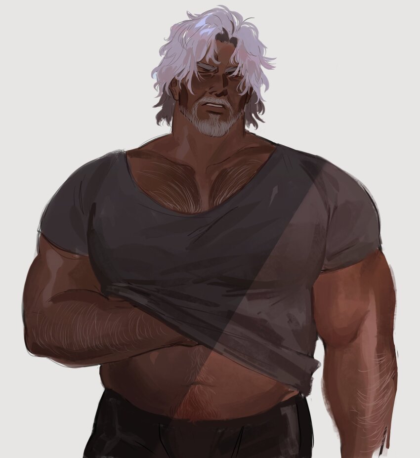 1boy, absurdres, baldur's_gate, baldur's_gate_3, bara, beard_stubble, belly, bulge