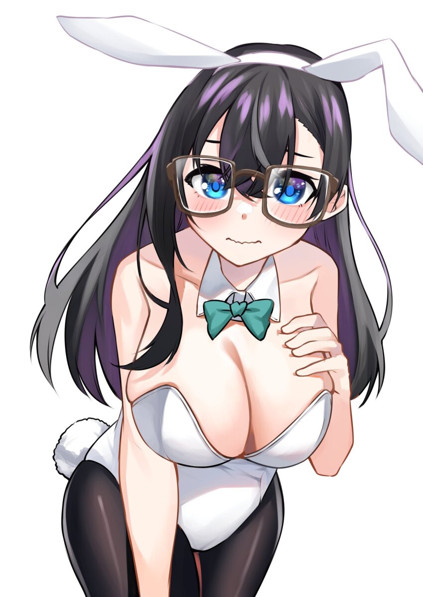 1girl, animal_ear_hairband, animal_ears, bare_arms, bare_shoulders, black_hair, black_pantyhose, blue_eyes