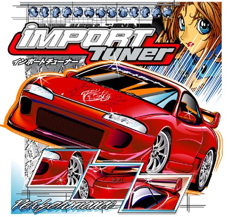 1girl, blue_eyes, brown_hair, car, commentary, copyright_name, english_commentary, glint