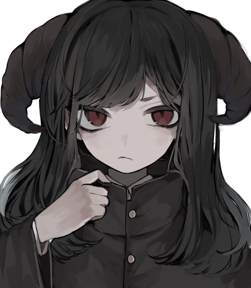 1girl, black_hair, black_jacket, closed_mouth, commentary_request, gakuran, hand_up, highres