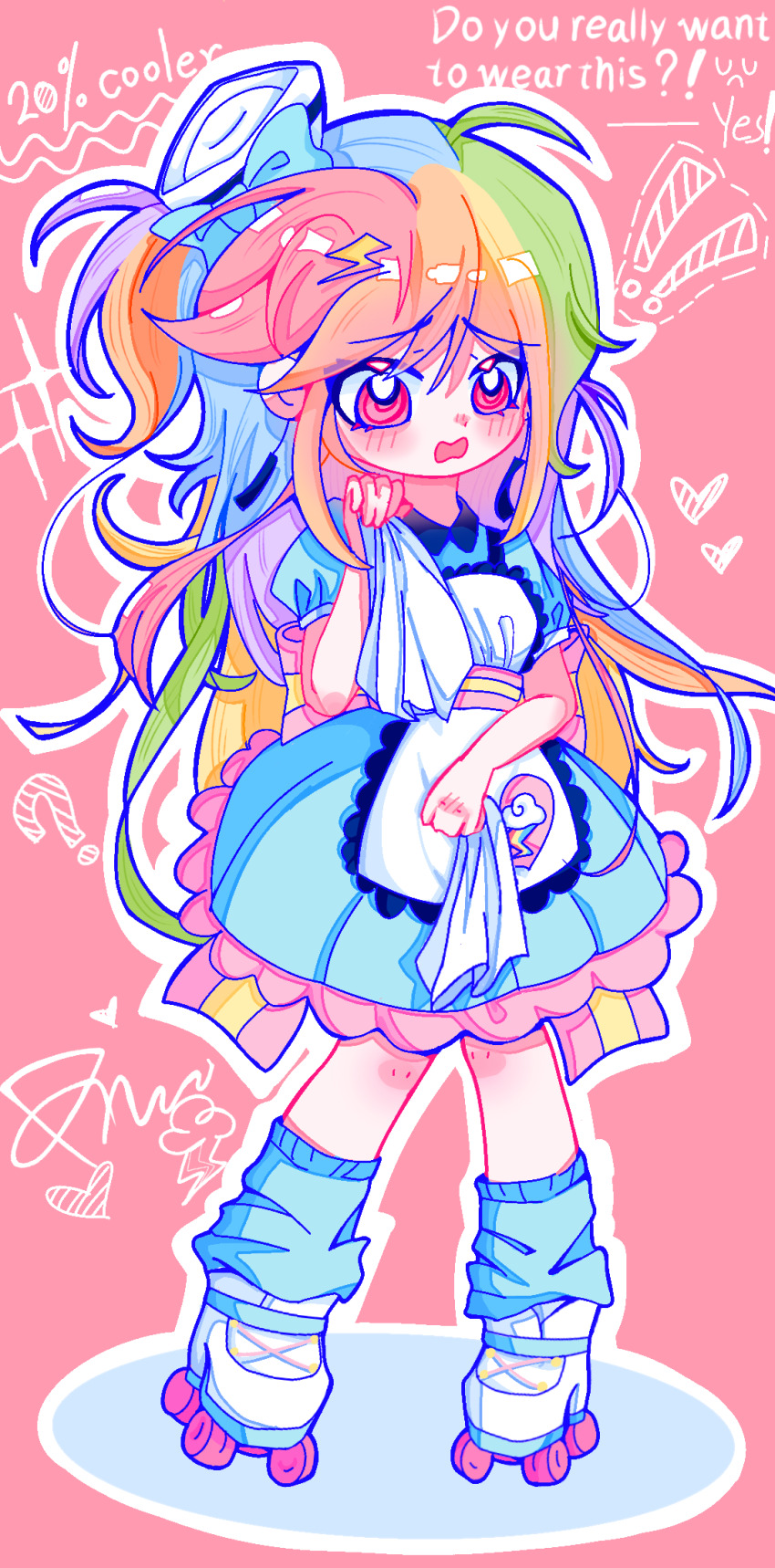 1girl, ajax767350, alternate_skin_color, bow, chinese_commentary, commentary_request, dress, embarrassed