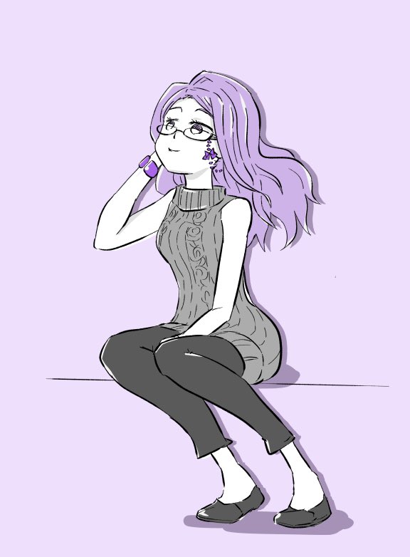 1girl, aran_sweater, arisugawa_reika, bare_shoulders, between_legs, black_footwear, black_pants, bracelet