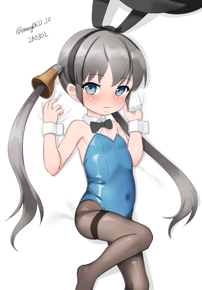 absurdres, alternate_costume, animal_ears, bell, black_bow, black_bowtie, black_pantyhose, blue_eyes