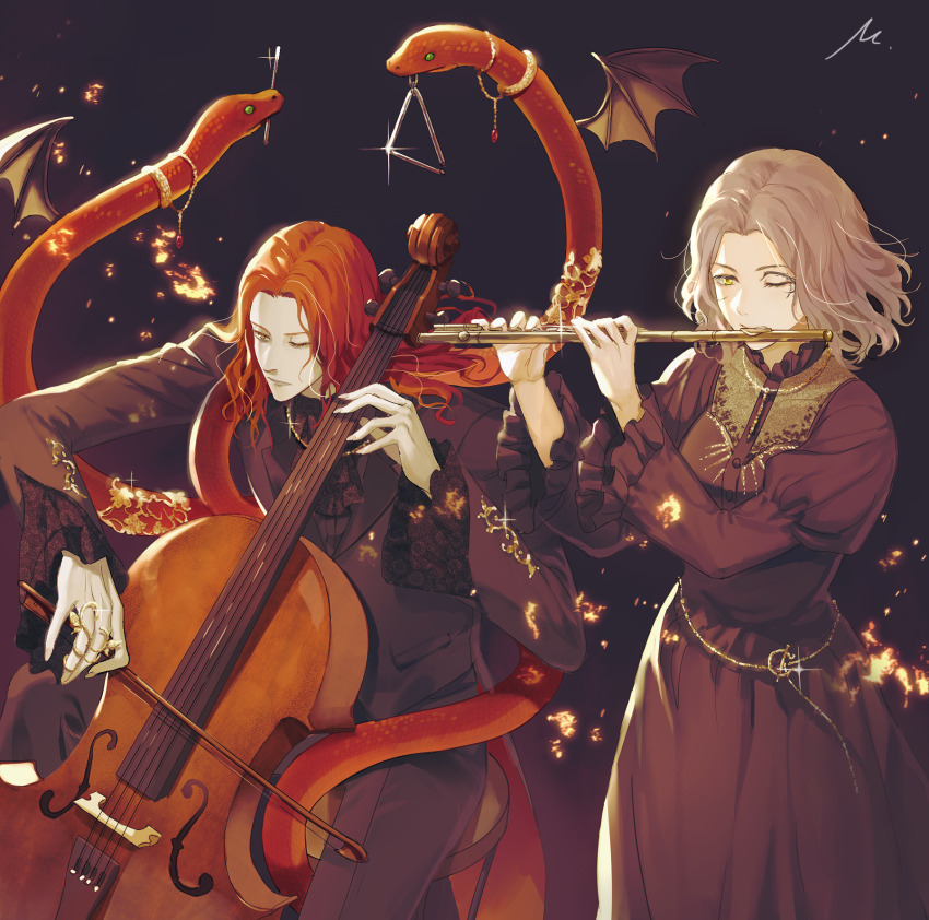 1boy, 1girl, alternate_costume, ascot, black_ascot, black_dress, black_jacket, black_suit