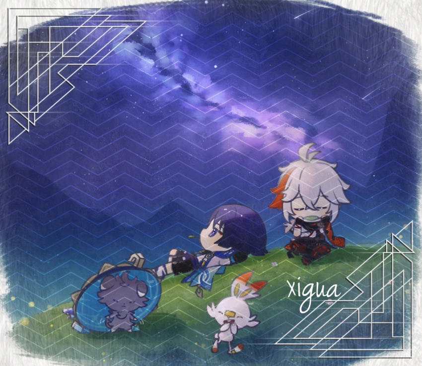 2boys, animal, artist_name, border, chibi, chibi_only, clothed_animal, espurr