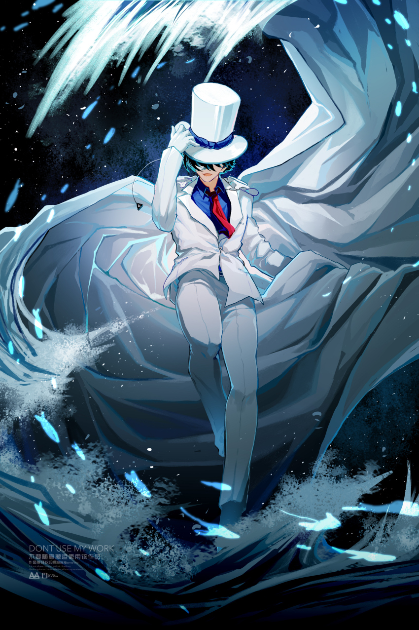 1boy, absurdres, avatra, blue_shirt, brown_hair, cape, collared_shirt, floating_cape