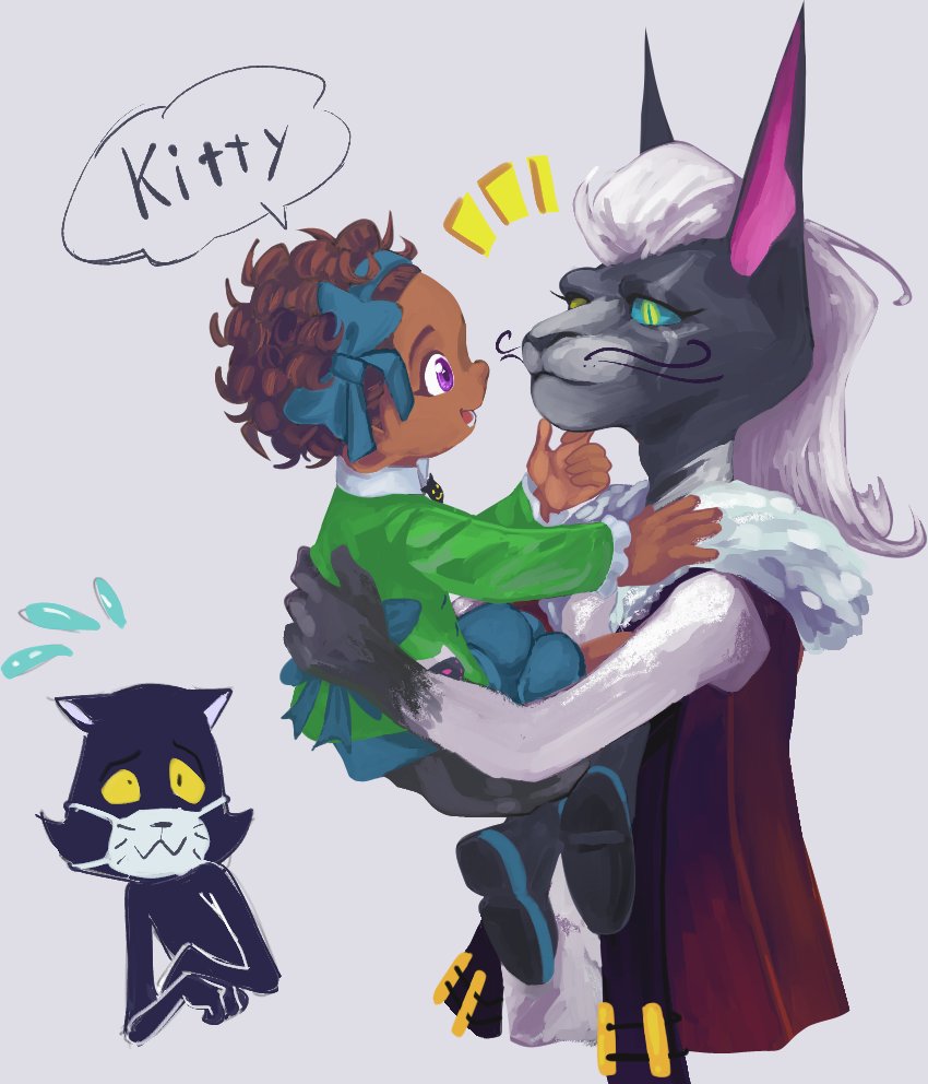 1other, 2girls, a_hat_in_time, animal_ears, animal_print, back_bow, black_boots, black_fur