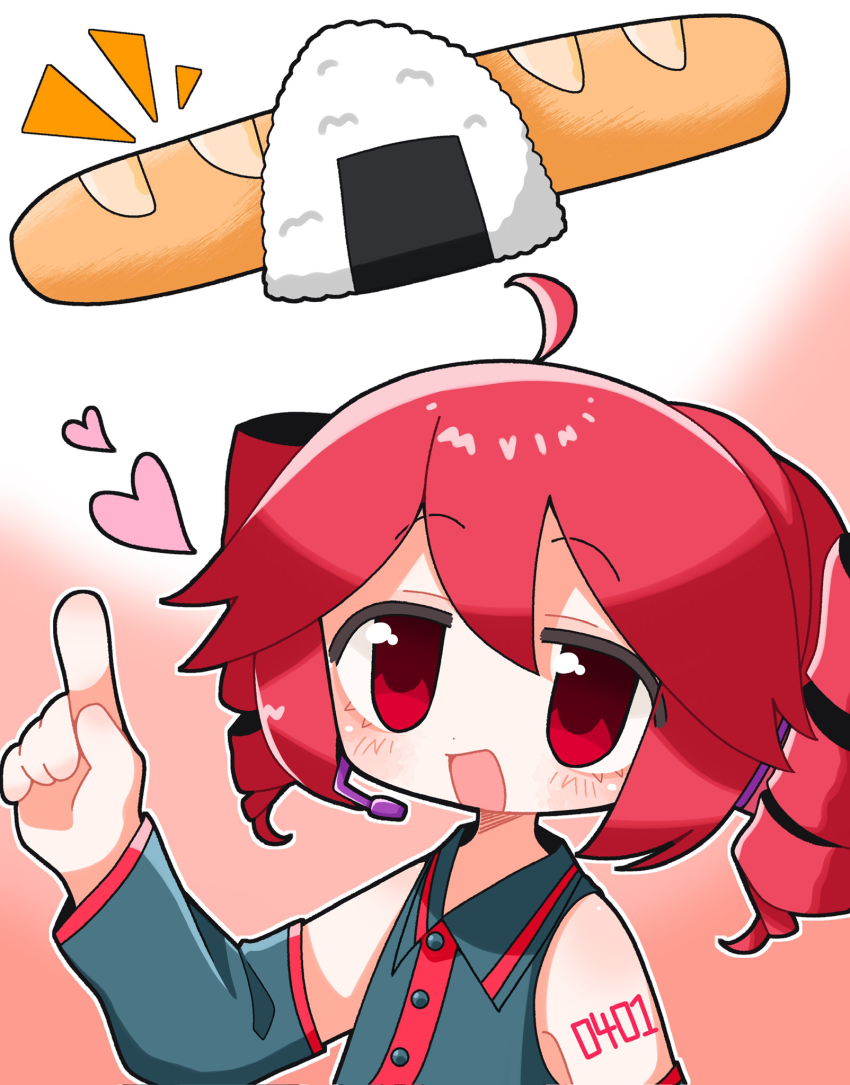 1girl, ahoge, aoiuna, baguette, bread, collared_shirt, detached_sleeves, drill_hair