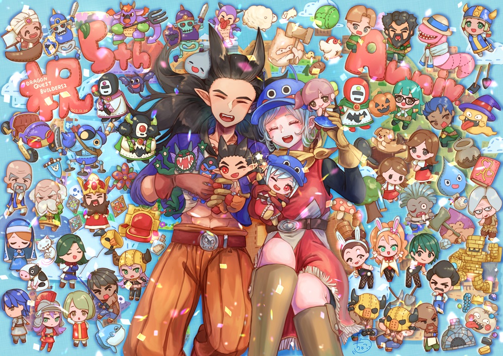 1980s_(style), 6+boys, 6+girls, abs, absolutely_everyone, aden_(dqb2), aman_(dqb2), anessa_(dqb2)