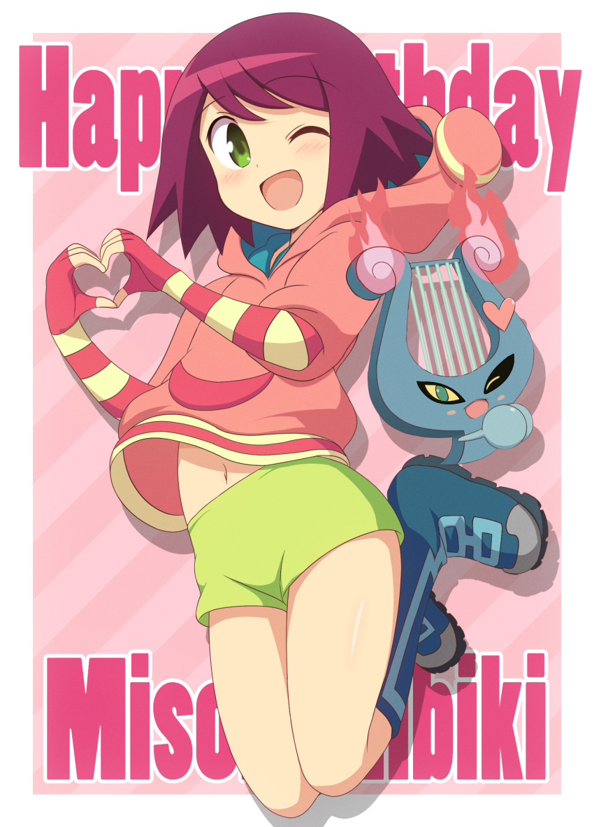 2girls, ;d, blue_footwear, boots, border, character_name, commentary_request, curakuru