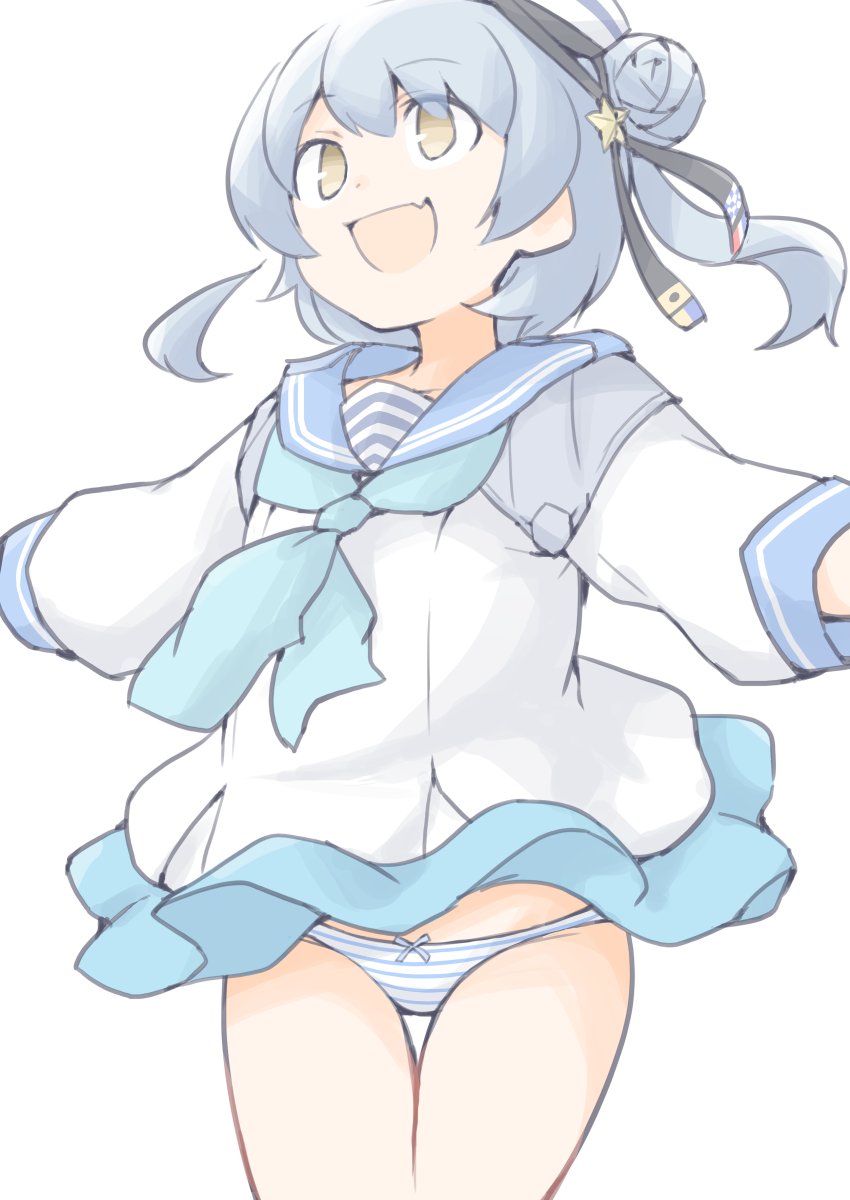 1girl, akara_kai, aqua_neckerchief, aqua_skirt, blue_hair, blue_sailor_collar, brown_eyes, dixie_cup_hat