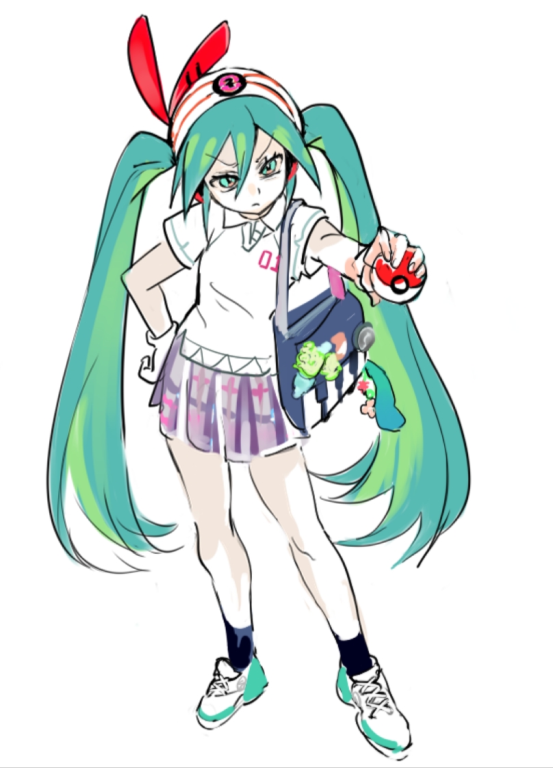 1girl, bag_charm, blue_eyes, blue_hair, charm_(object), collared_shirt, full_body, gloves