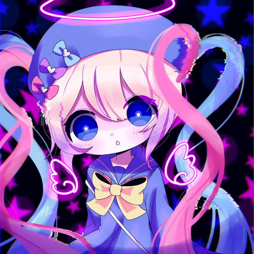 1girl, ame-chan_(needy_girl_overdose), blonde_hair, blue_eyes, blue_hair, blue_hat, bow, chouzetsusaikawa_tenshi-chan