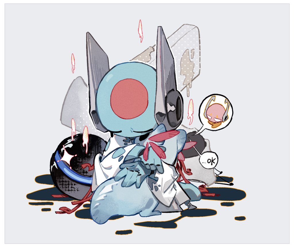 15355451wer, 1boy, 1girl, androgynous, black_eyes, blue_skin, cable, circle_facial_mark