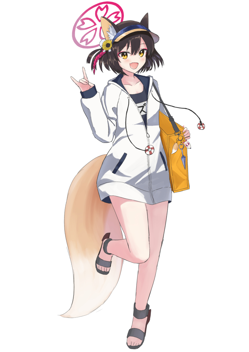 1girl, animal_ears, black_one-piece_swimsuit, blue_archive, brown_eyes, brown_hair, cosplay, fox_ears