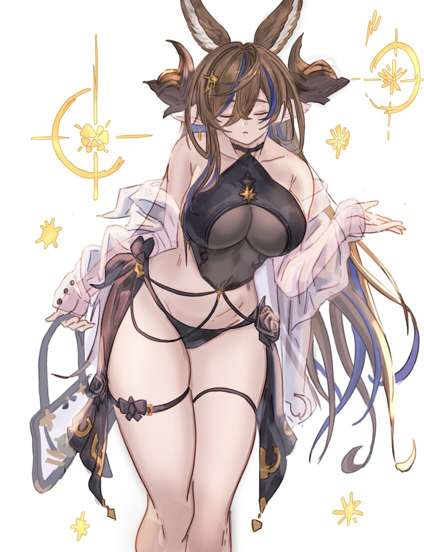 1girl, absurdres, animal_ears, breasts, brown_hair, extra_ears, galleon_(granblue_fantasy), galleon_(summer)_(granblue_fantasy)
