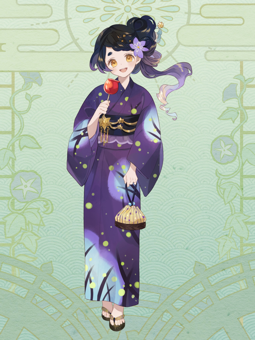 1girl, :d, braid, candy_apple, dairoku_ryouhei, fille_meruku, flower, food