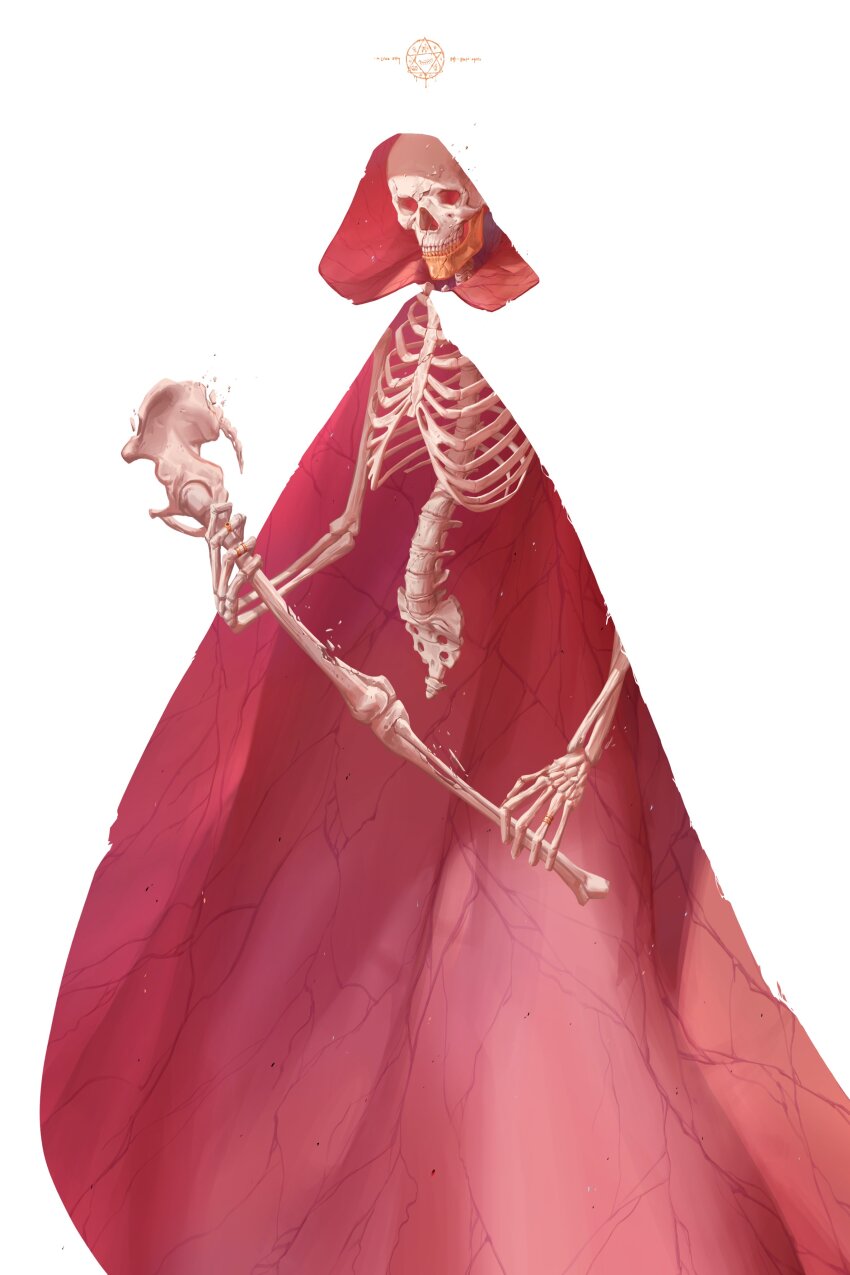 1other, absurdres, bone, floating, highres, holding, holding_bone, hooded_robe