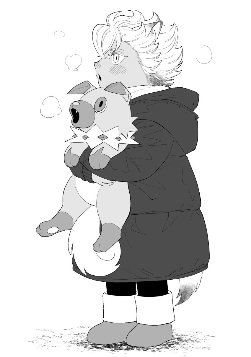 1boy, aged_down, animal_ears, boots, breath, child, coat, crossover