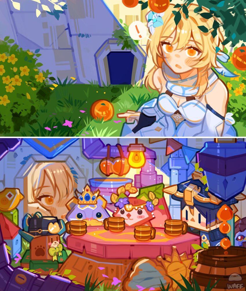 0waff537, 1girl, :3, bare_shoulders, barrel, bird, black_gloves, black_hat