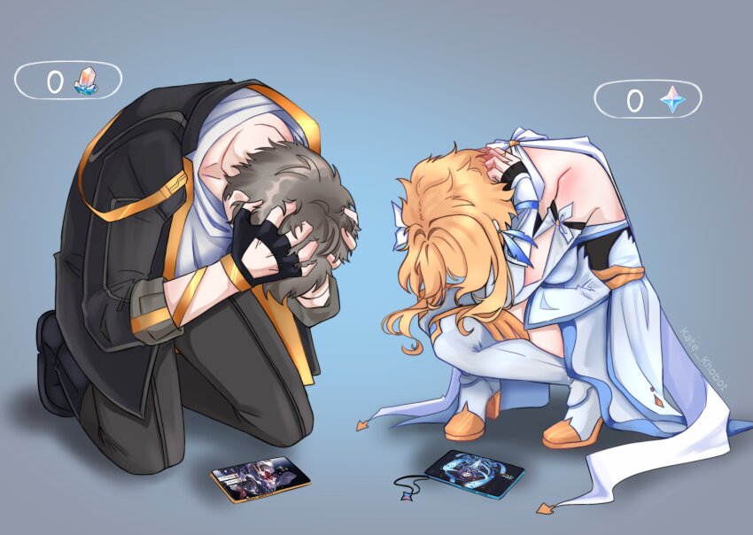 1boy, 1girl, absurdres, arm_armor, artist_name, bare_shoulders, black_corset, black_footwear