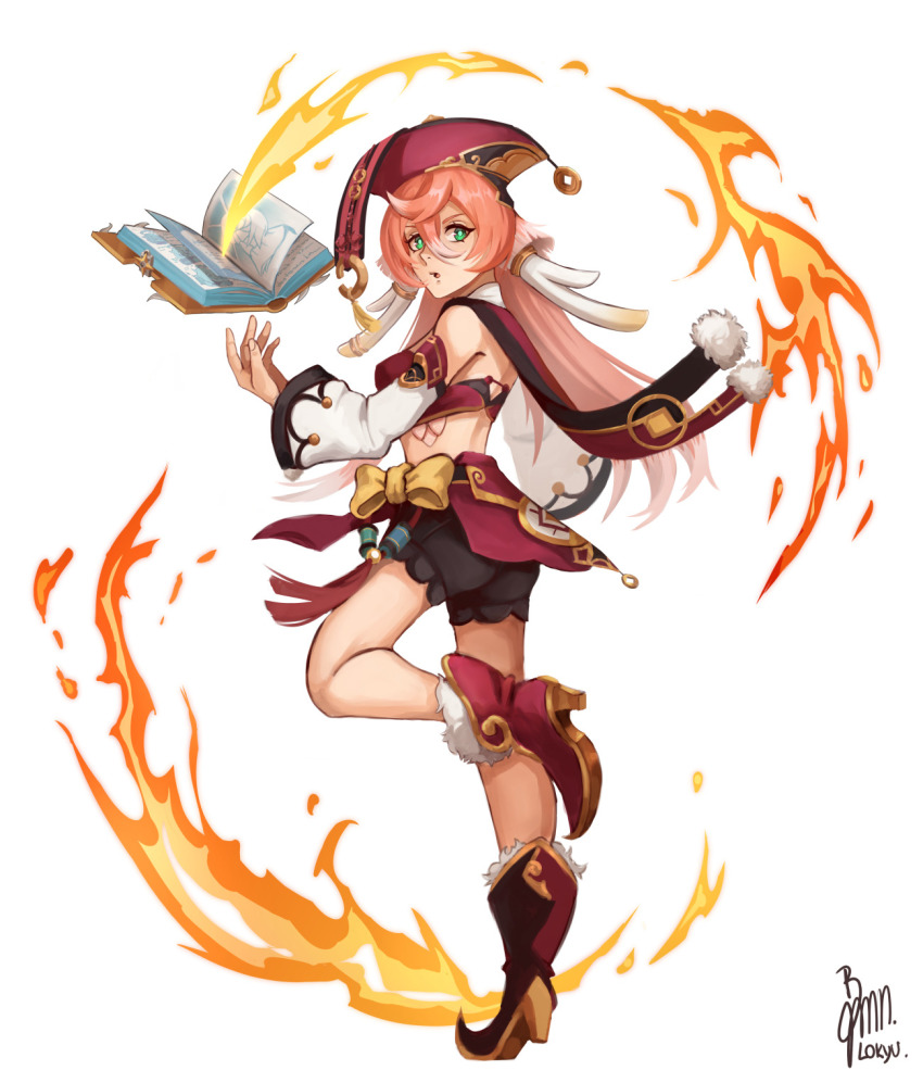 1girl, antlers, bare_legs, black_shorts, book, boots, bow, chinese_clothes