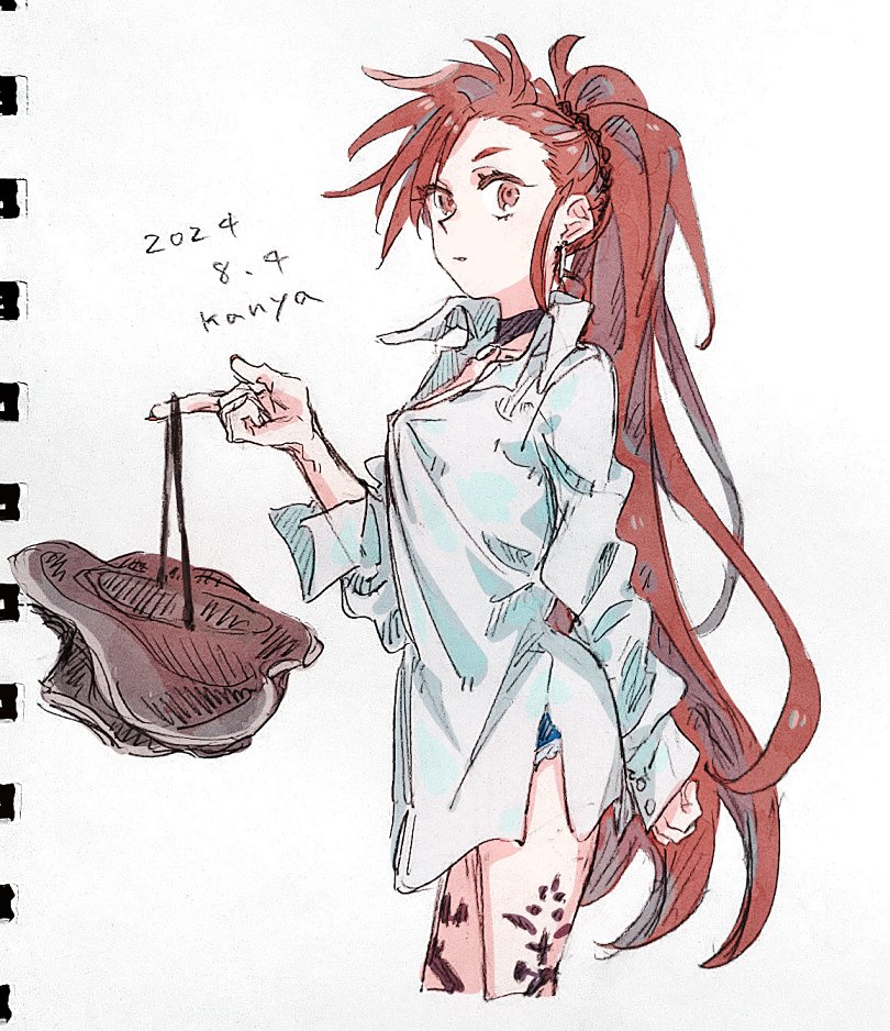 1girl, artist_name, black_choker, brown_eyes, brown_hair, choker, collared_shirt, dated