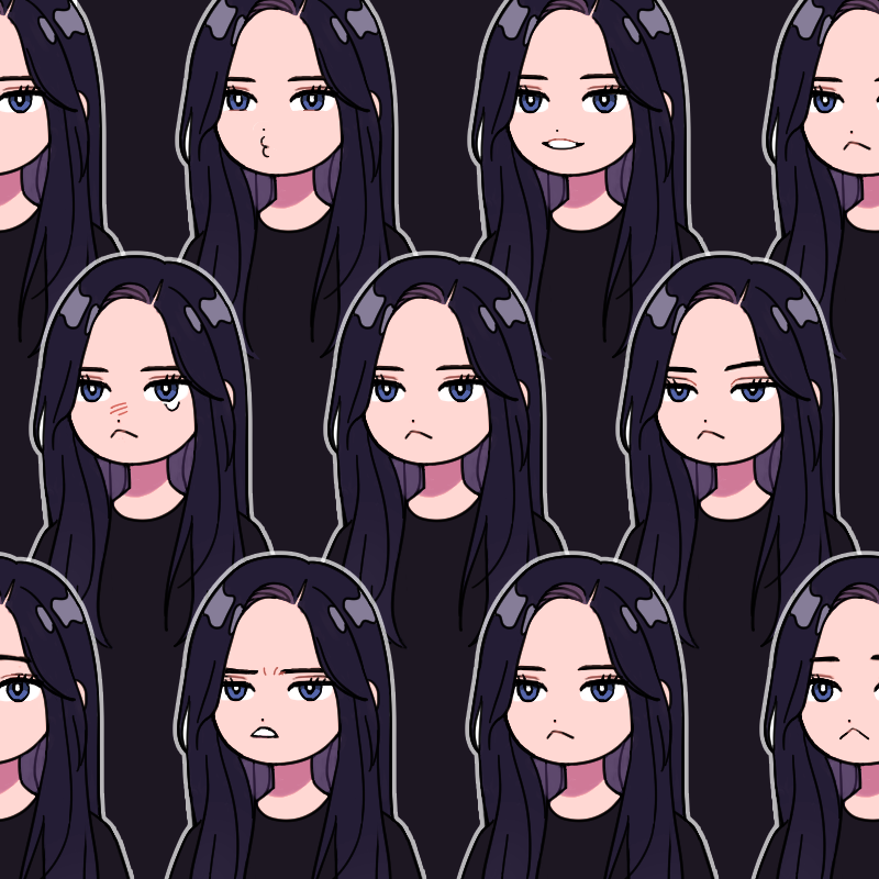 1girl, bad_id, bad_twitter_id, black_background, black_hair, black_shirt, blue_eyes, commentary_request, crying, dheif89, expressionless, k-pop, korean_commentary, long_hair, looking_to_the_side, loona_(group), multiple_views, olivia_hye, real_life, shirt, simple_background, smile, t-shirt