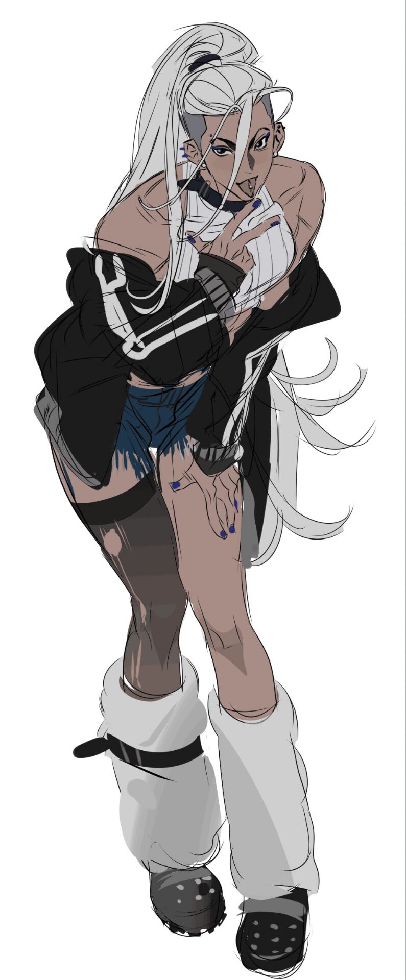 1boy, alternate_color, bare_shoulders, belt, black_belt, black_choker, black_jacket, black_shoes