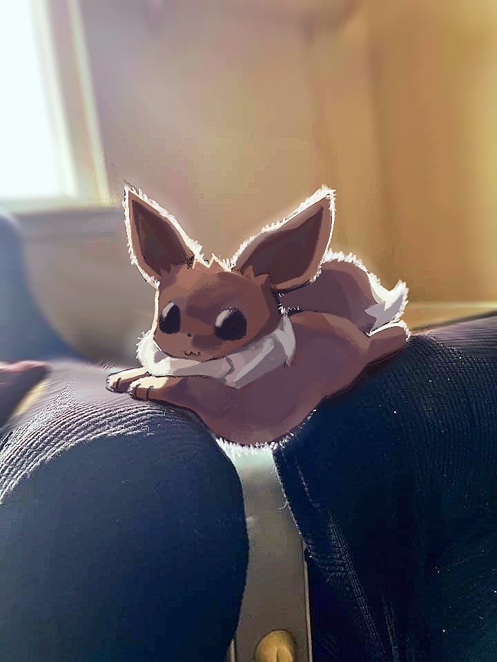 :3, animal_focus, baby_animal, closed_mouth, couch, eevee, full_body, gen_1_pokemon