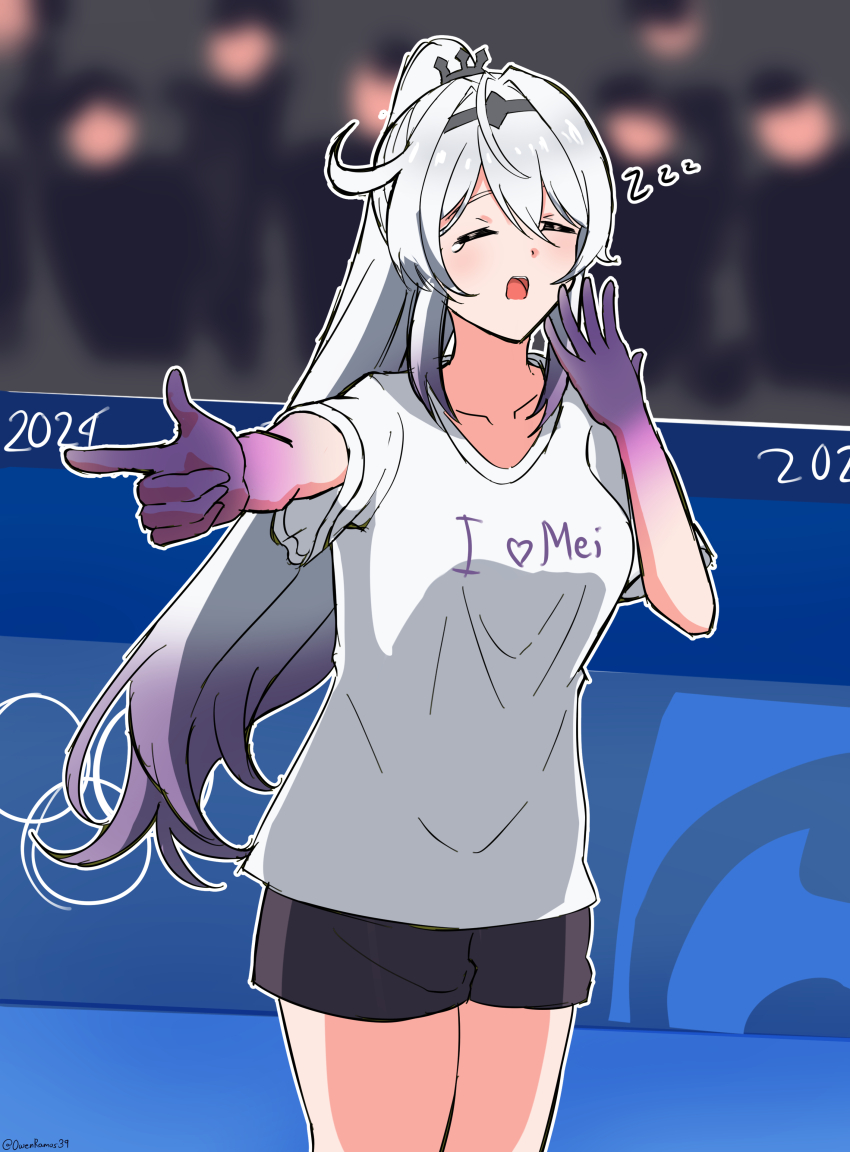 2024, 2024_summer_olympics, absurdres, alternate_costume, black_shorts, black_tiara, blurry, blurry_background