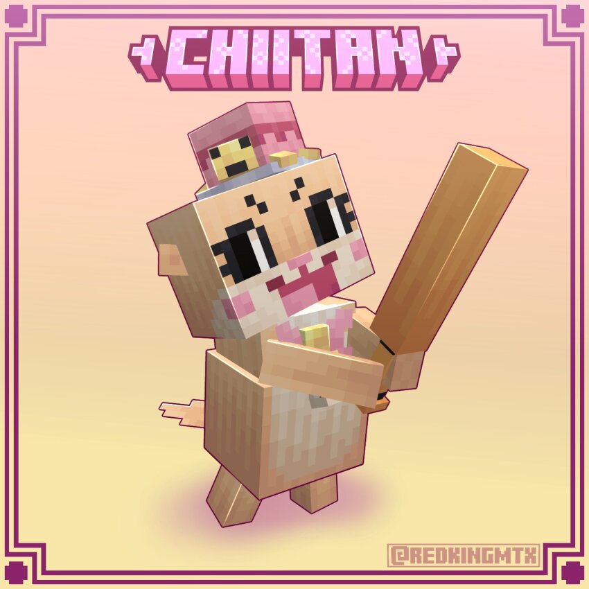 1other, 3d, animal_ears, artist_name, baseball_bat, black_eyes, blockbench_(medium), blush_stickers