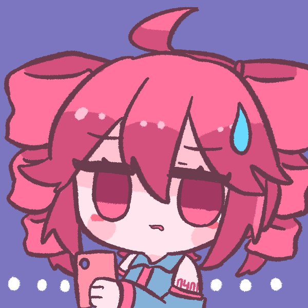 ..., 1girl, ahoge, bare_shoulders, blue_background, cellphone, chibi, chibi_only