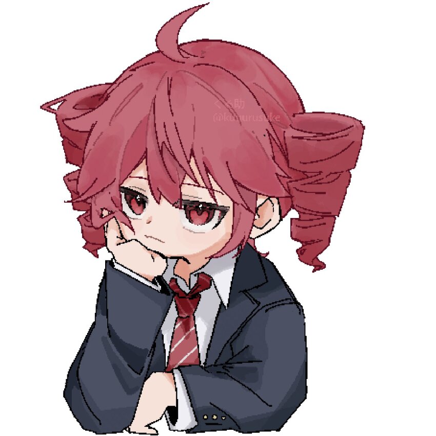 1girl, ahoge, alternate_costume, artist_name, buttoned_cuffs, buttons, closed_mouth, collared_shirt