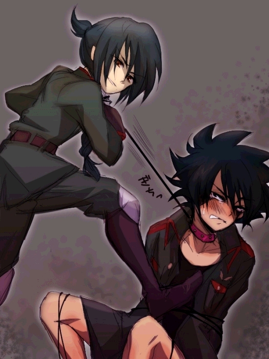 2boys, bdsm, blue_eyes, blue_hair, blush, bondage, bound, braid