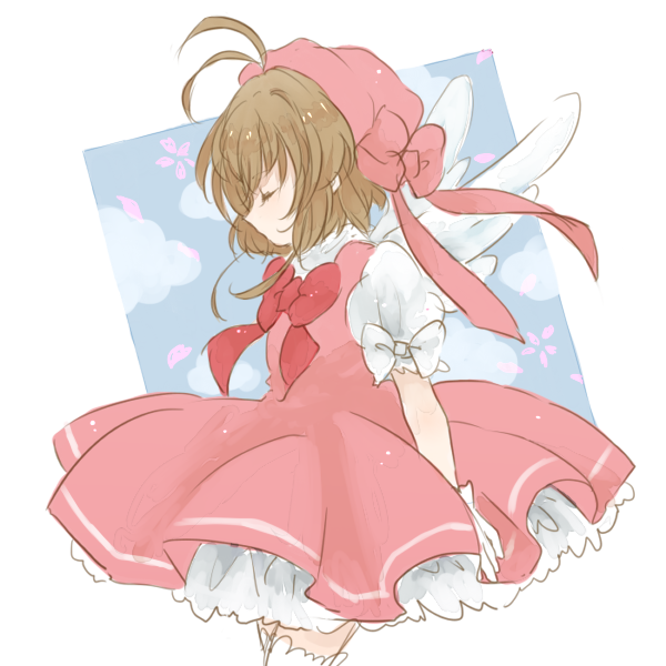 1990s_(style), 1girl, bad_id, bad_pixiv_id, brown_hair, cardcaptor_sakura, child, closed_eyes